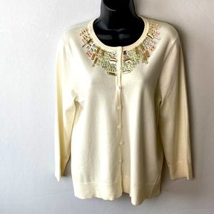 Cable & gauge medium cream and rhinestone studded sweater